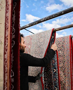 خشک کردن قالی در قالیشویی شهر زیبا